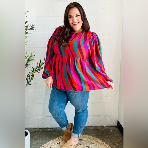 Rust & Berry Abstract Print Babydoll Air Flow Woven Top - Picture 2 of 15